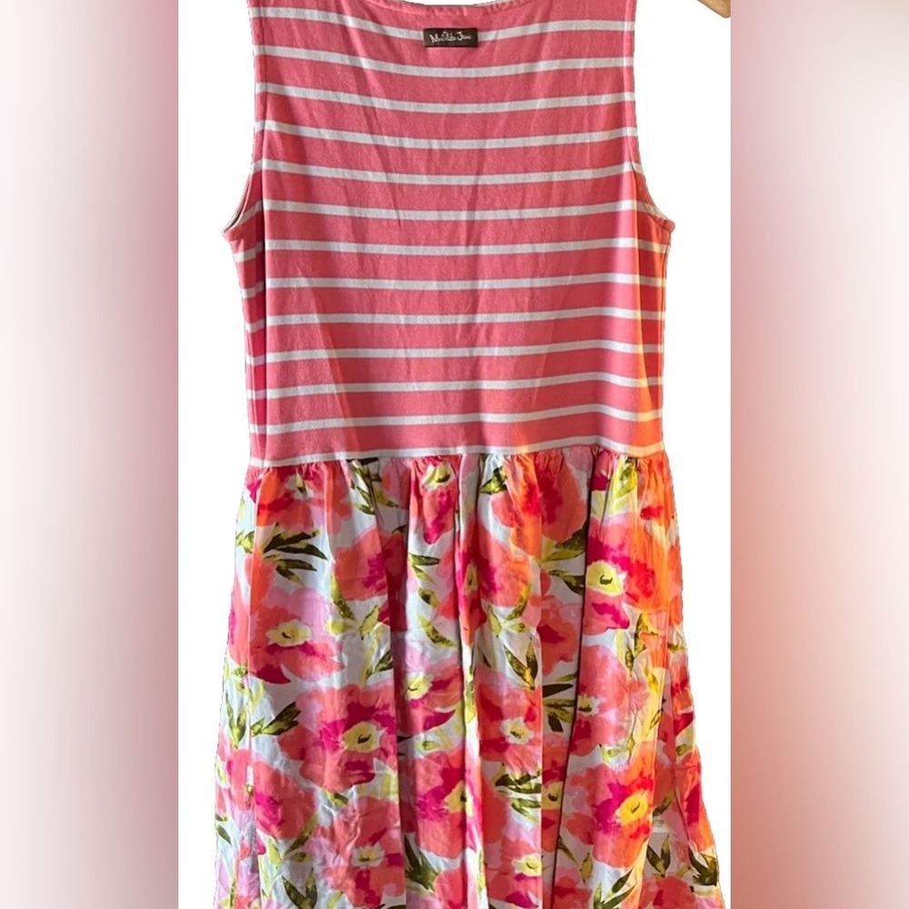 Matilda Jane Dress Womens Macaron Pink Stripe Floral Sleeveless Sz M Cottagecore - Picture 4 of 6
